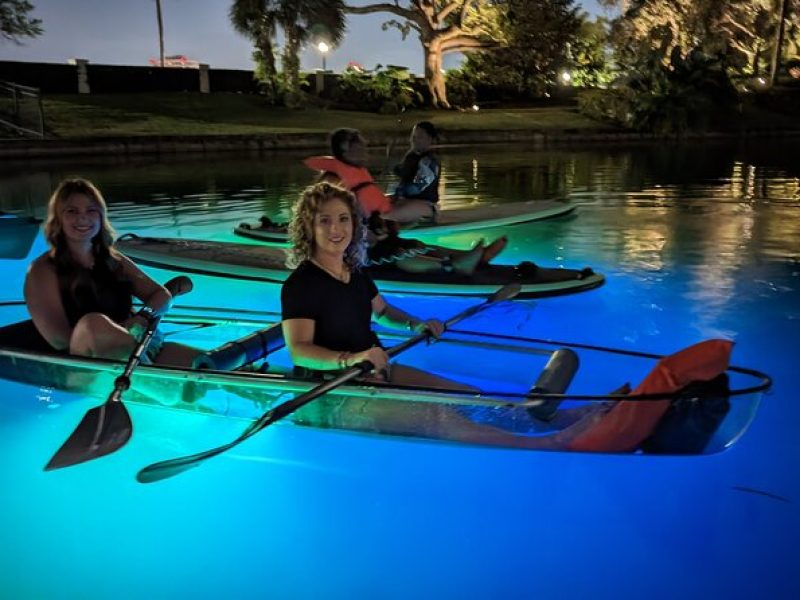 LED Glow in the Dark Clear Kayak or Clear Paddleboard in Paradise