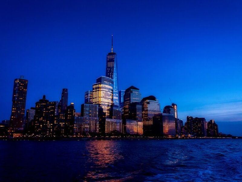 NYC: Harbor Skyline and NYC Lights and Statue of Liberty