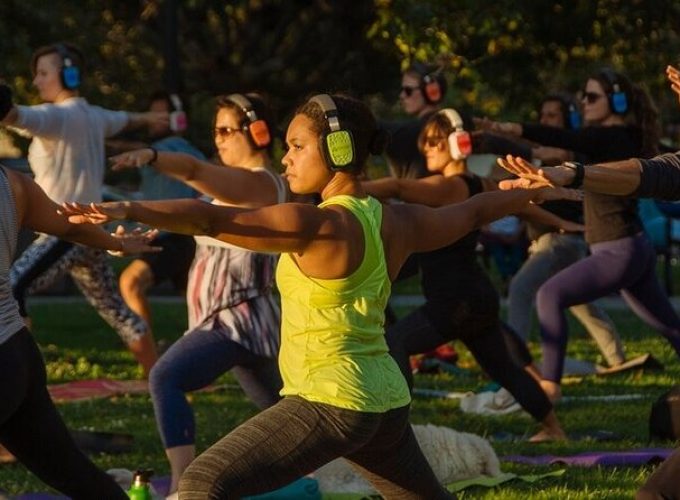 Silent Disco Style Yoga Class in Lake Merritt Pergola