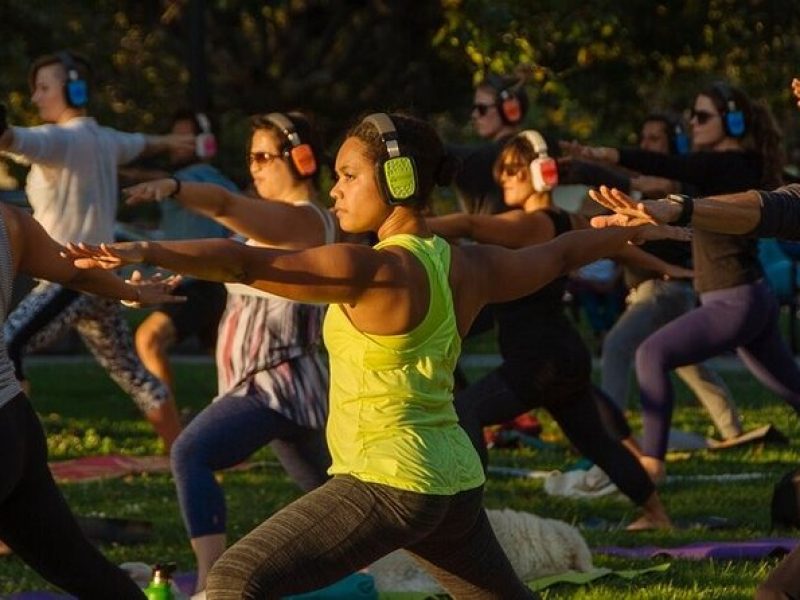 Silent Disco Style Yoga Class in Lake Merritt Pergola